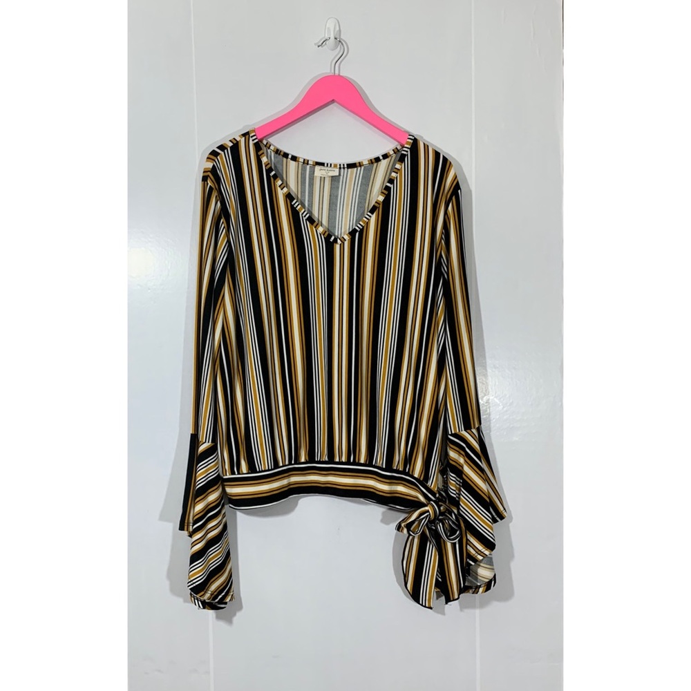 Free Kisses Striped Bell Sleeve Top 3X
